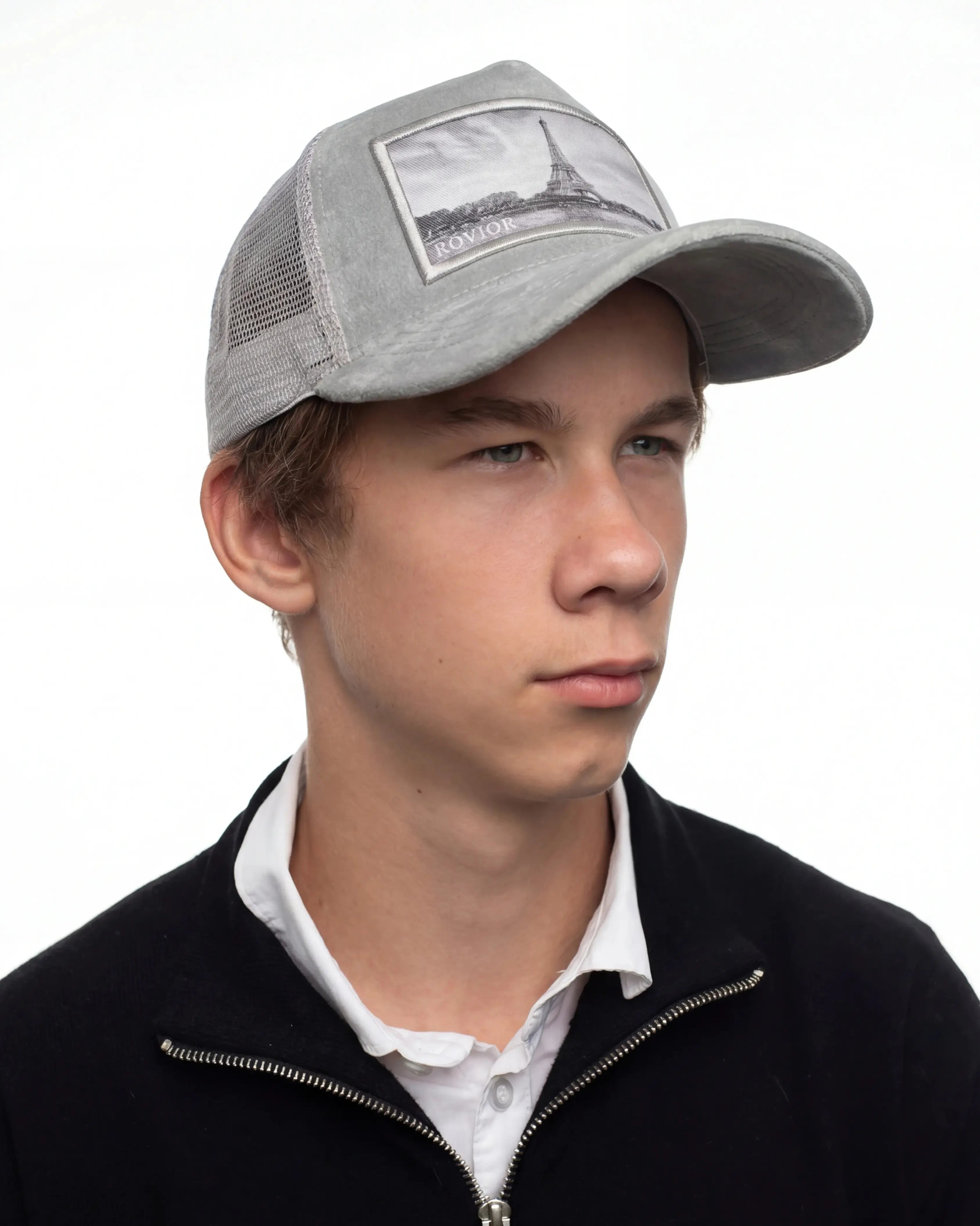 Velvet Keps Kombinationen - Ljusgrå & Vit