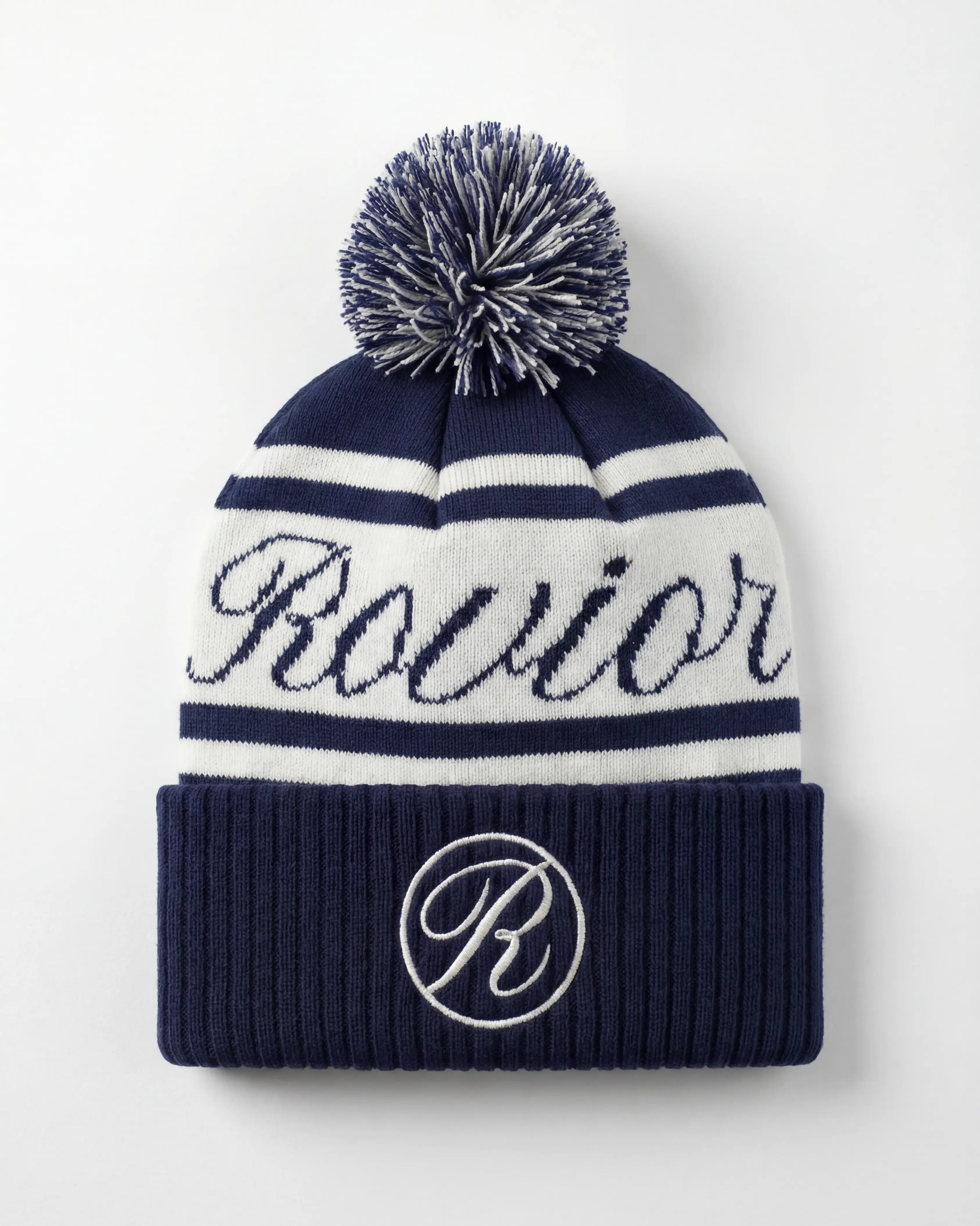 Rovior Stickad Mössa Med Pom Pom Liggandes - Marinblå