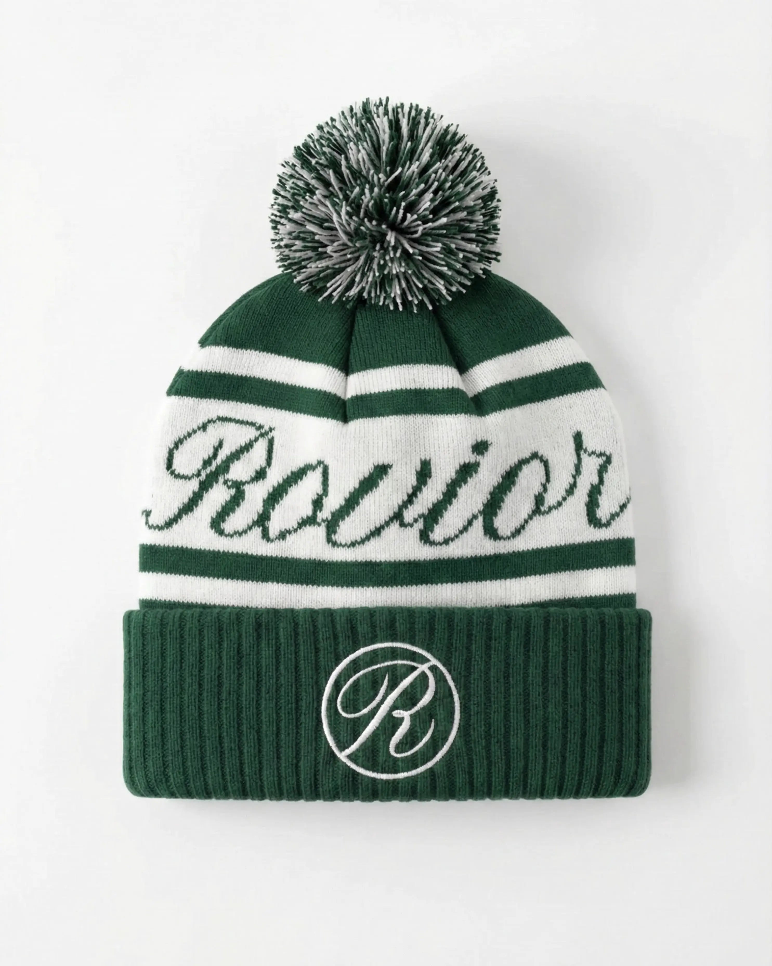 Rovior Stickad Mössa Med Pom Pom liggandes - Mörkgrön