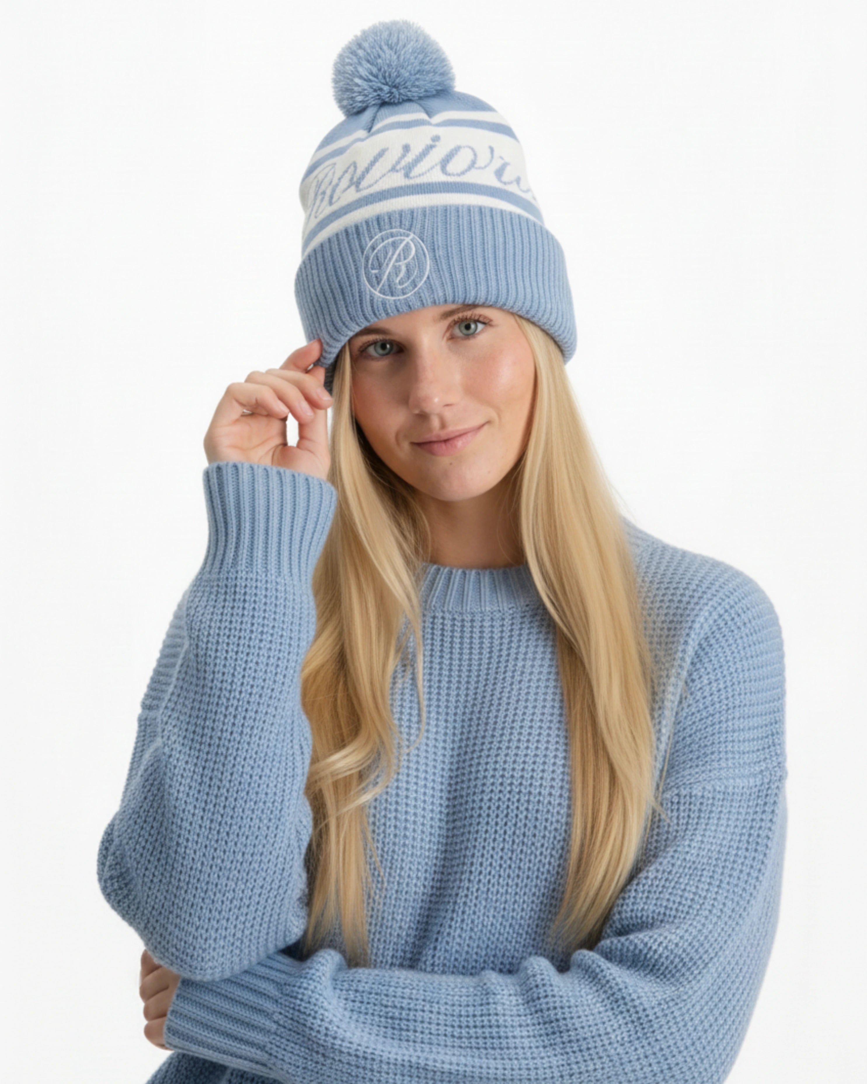 Rovior Stickad Mössa Med Pom Pom modell bild tjej - Ljusblå