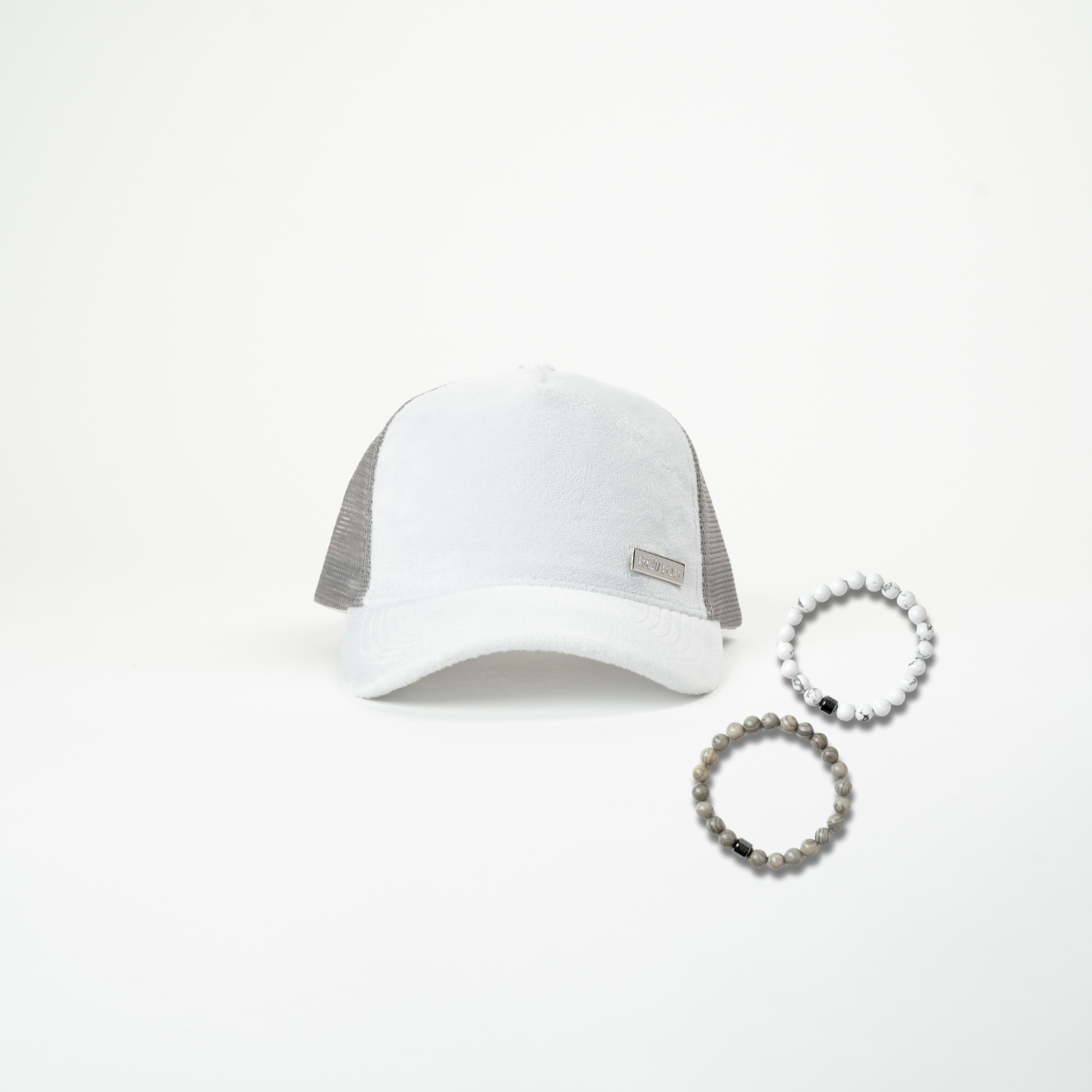 Velvet Cap Combination - Light Grey & White