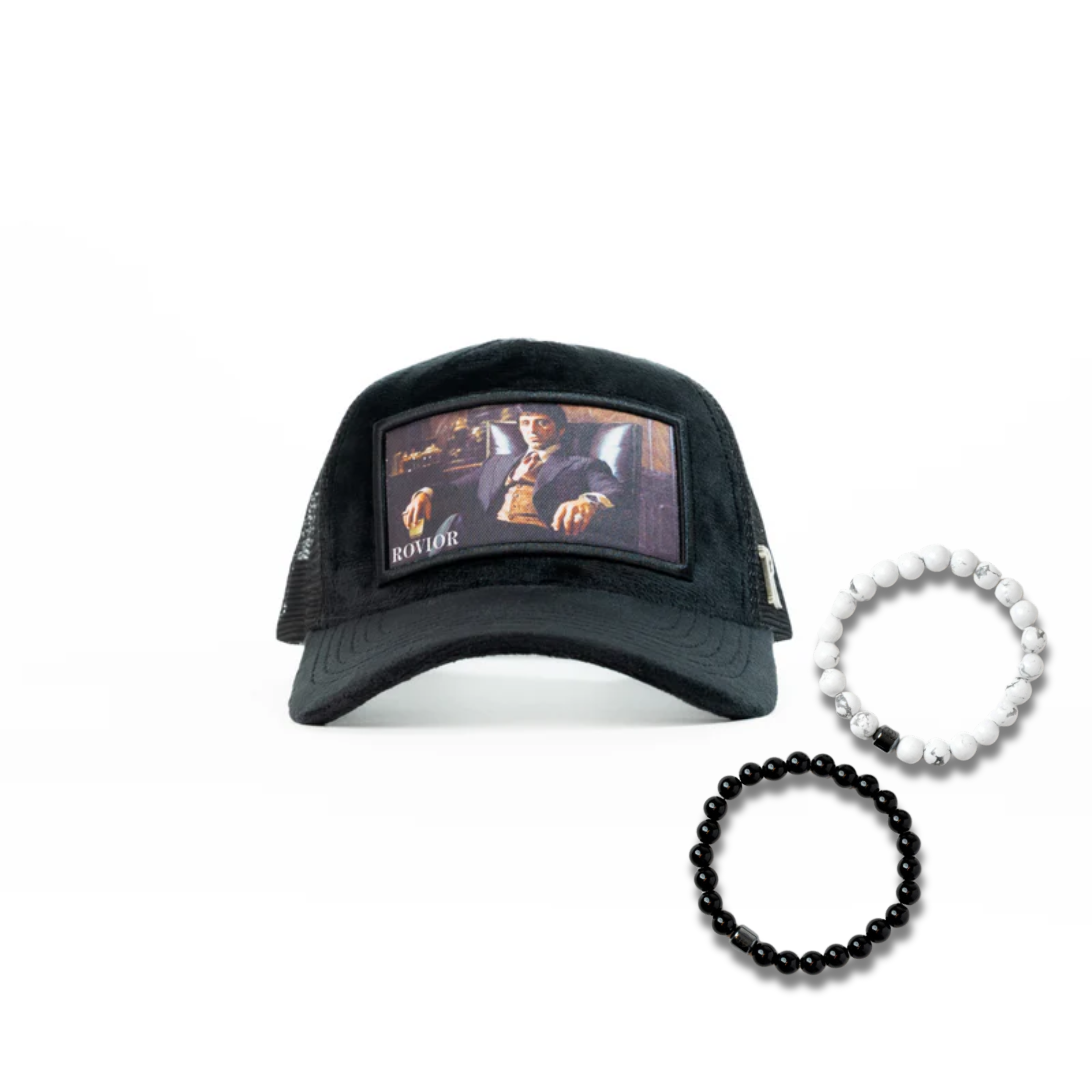 The C4 Velvet Cap &amp; The Black &amp; White Marble Bracelets