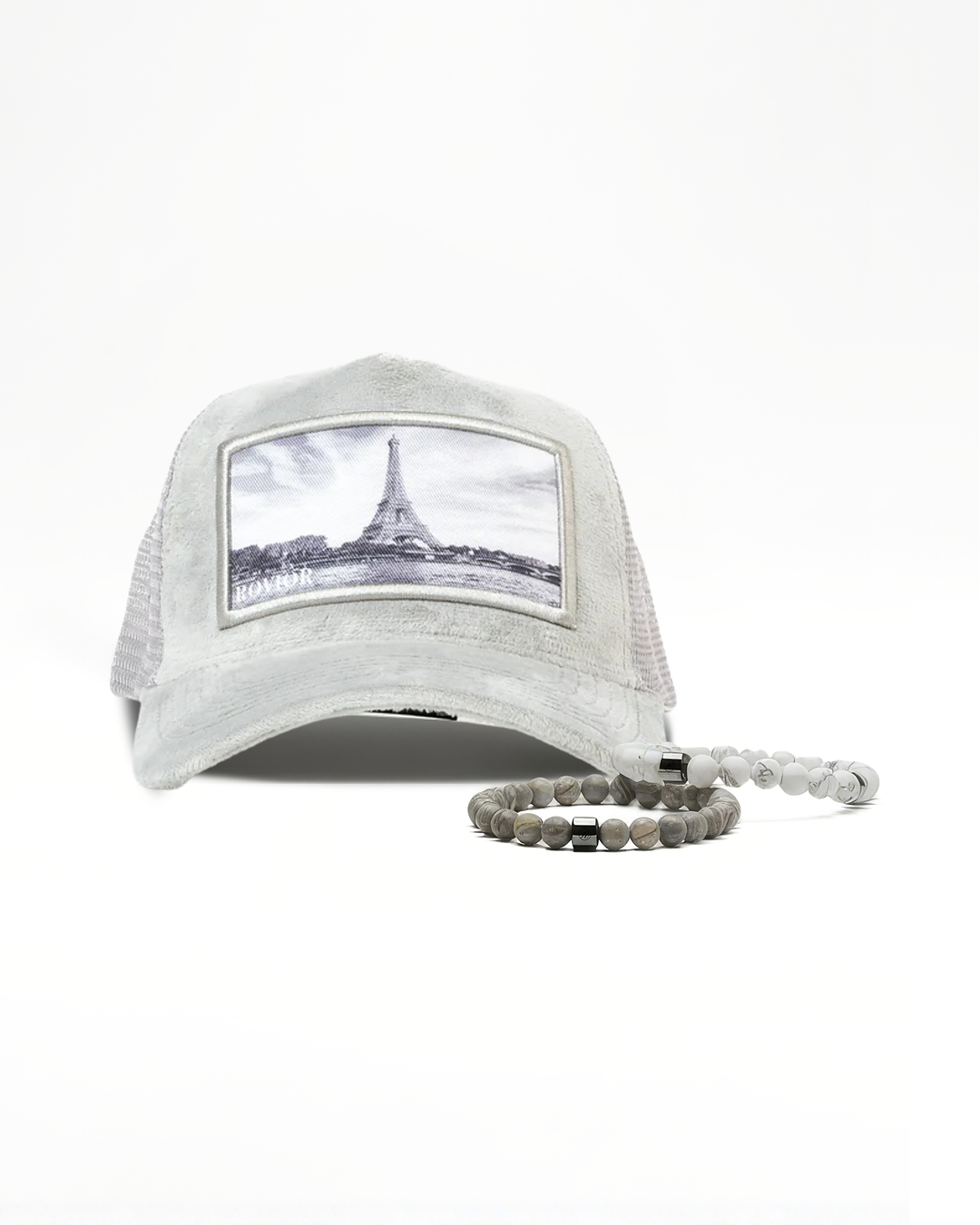 Velvet Cap Combination - Light Grey & White
